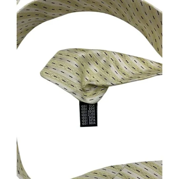 PAL ZILERI Men's 100% Silk Necktie LUXURY Tie Beige Gold Striped W:3.7" EUC